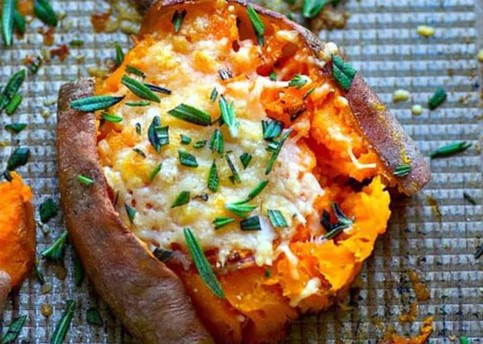 Smashed Garlic and Parmesan Sweet Potatoes