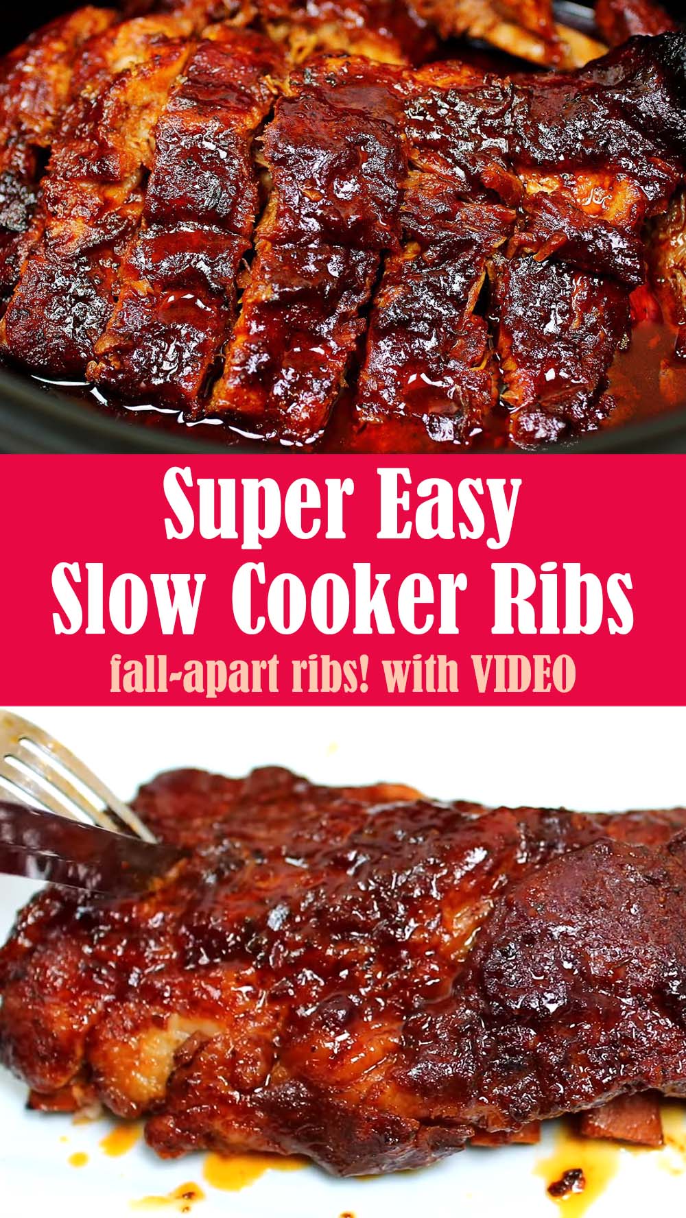 Super Easy Slow Cooker Ribs with VIDEO