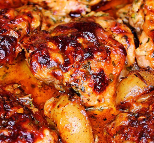 One Pan Creamy Garlic Chicken and Potatoes